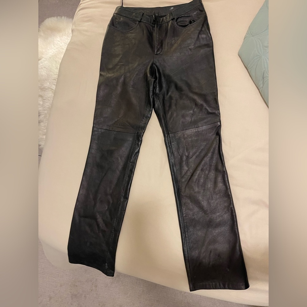 INC Genuine Leather Pants Women’s 8 Black Mid Rise